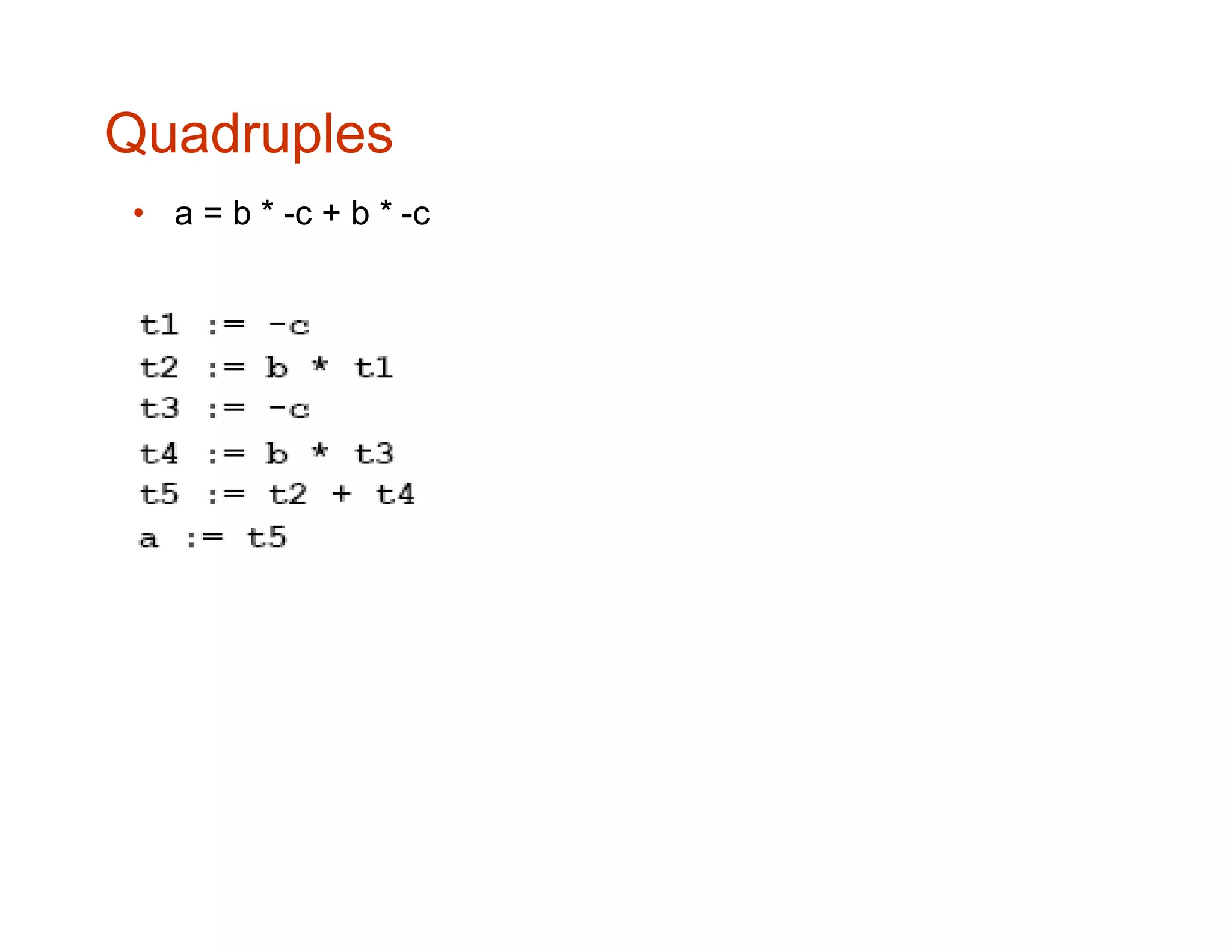 Quadruples
• a = b * -c + b * -c
 