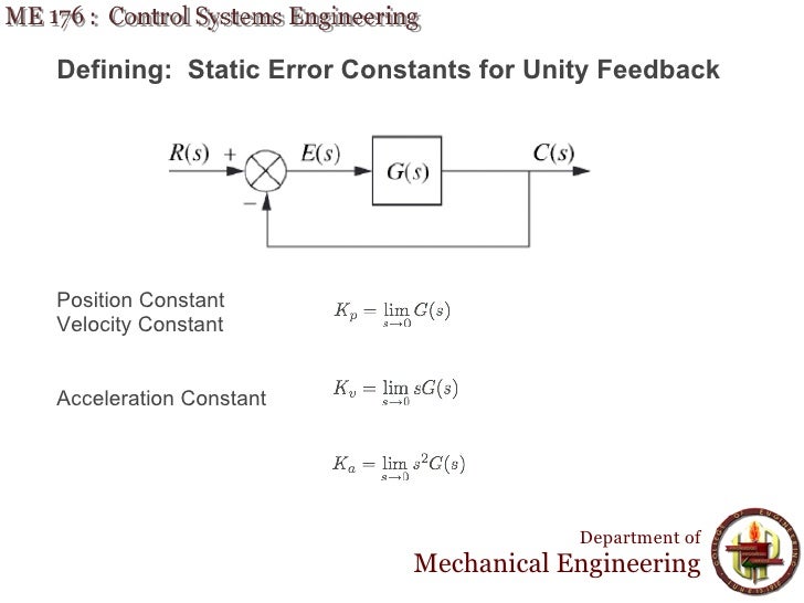 Lecture 12 ME 176 6 Steady State Error