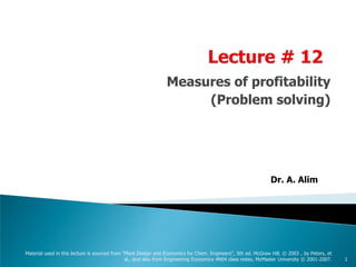 Profitibility Problem Lecture # 12 measures of profitability ii | PDF