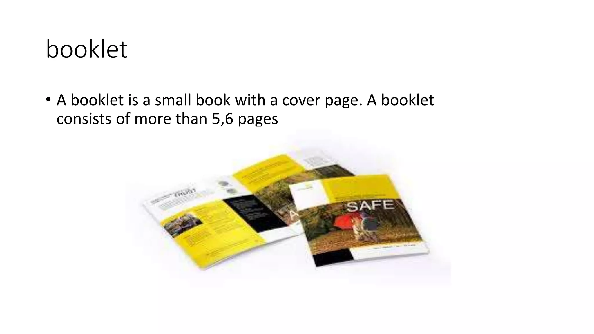 leaflet, pamphlet and booklet