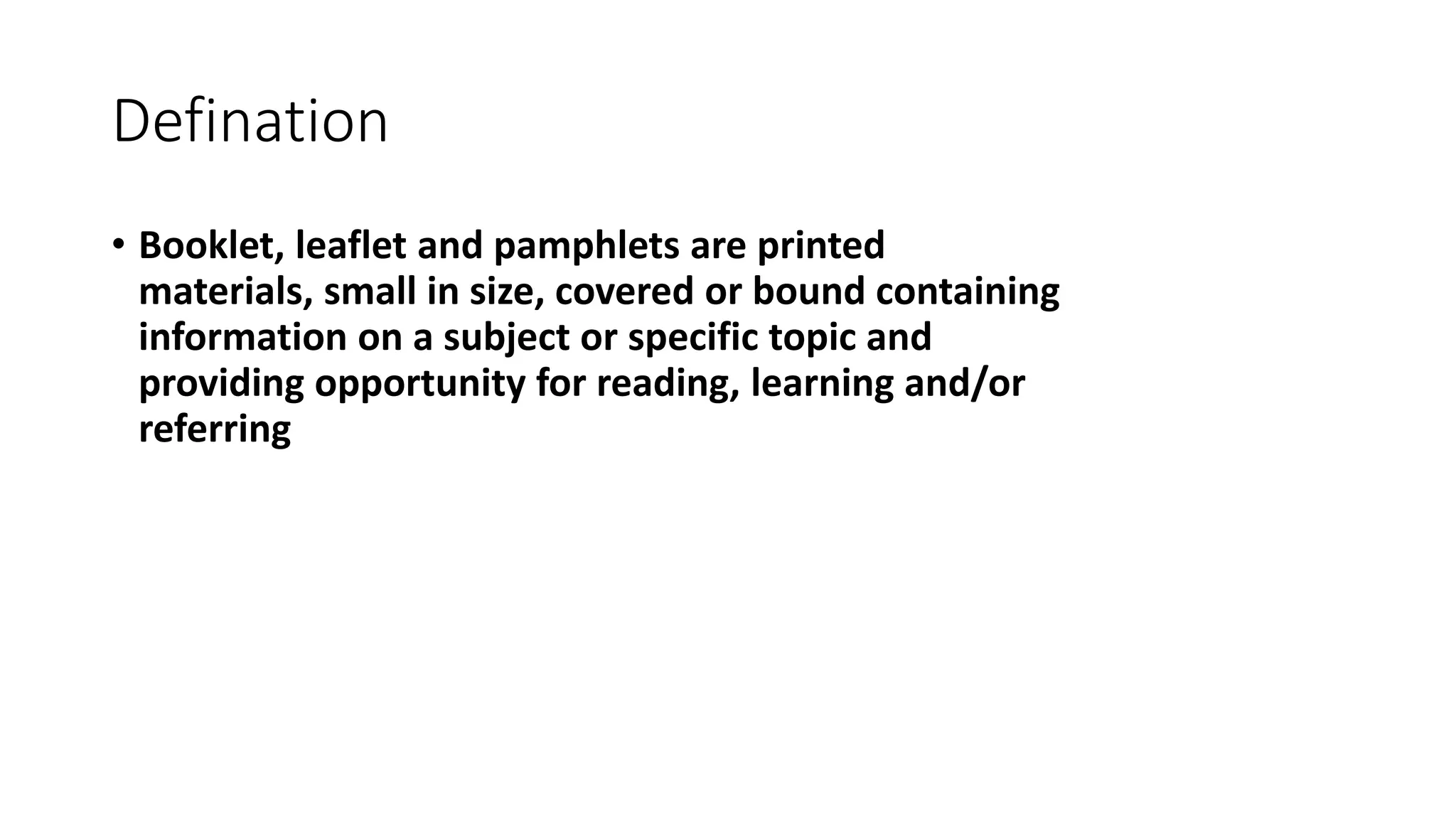 leaflet, pamphlet and booklet