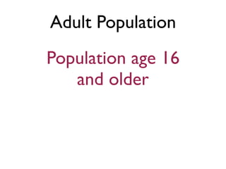 Adult Population
Population age 16
and older
 