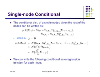 Single node ConditionalSingle-node Conditional
 The conditional dist. of a single node i given the rest of theg g
nodes can be written as:
 WOLG: let
 We can write the following conditional auto-regression
function for each node:
Eric Xing © Eric Xing @ CMU, 2006-2010 41
function for each node:
 