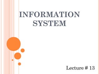 INFORMATION
   SYSTEM




        Lecture # 13
 