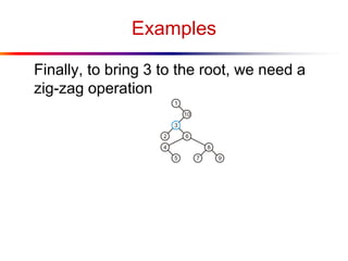 Examples
Finally, to bring 3 to the root, we need a
zig-zag operation
 