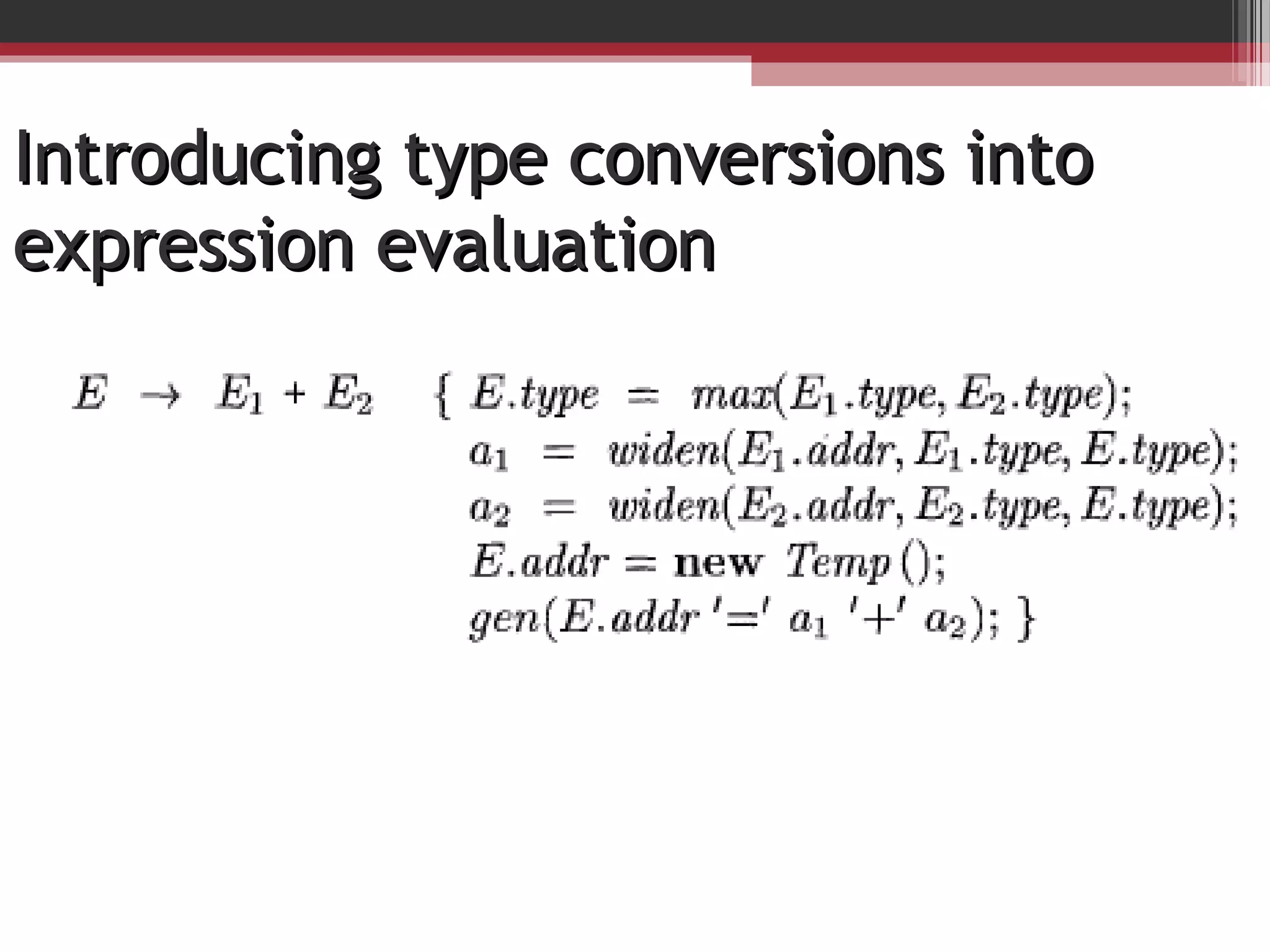 Introducing type conversions intoIntroducing type conversions into
expression evaluationexpression evaluation
 