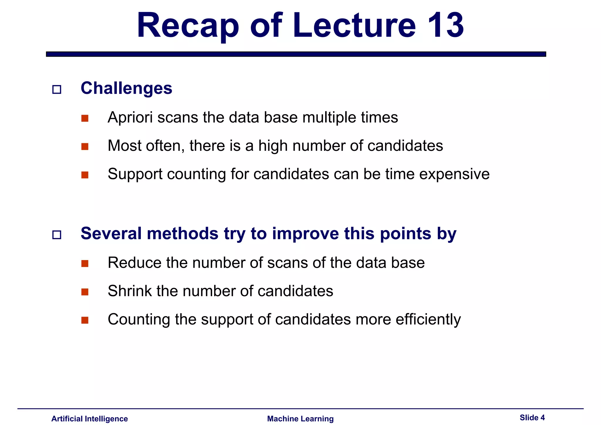 Lecture14 - Advanced topics in association rules