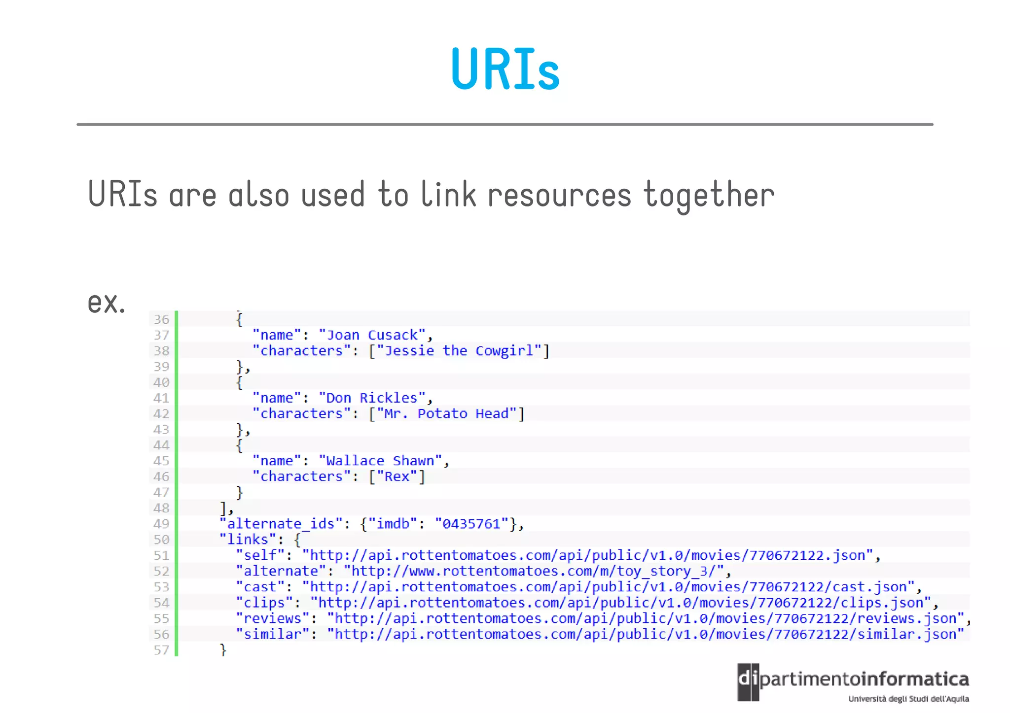 URIs

URIs are also used to link resources together

ex.
 