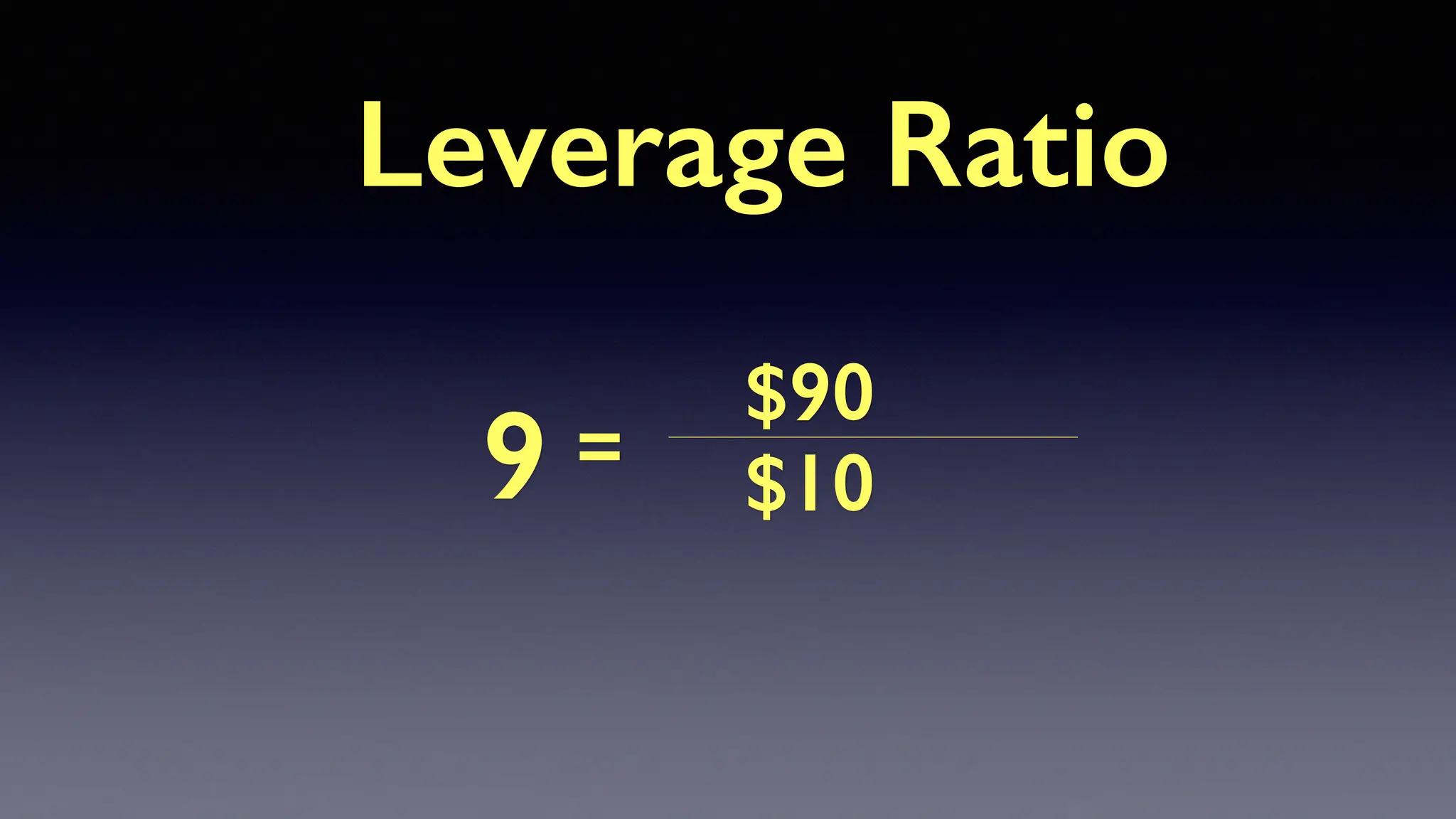 $90
$10
=
9
Leverage Ratio
 