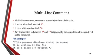 String Manipulation, Escape Sequences and comments in c++ | PPTX
