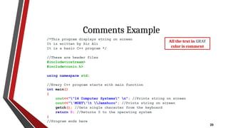 String Manipulation, Escape Sequences and comments in c++ | PPTX