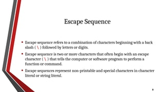 String Manipulation, Escape Sequences and comments in c++ | PPTX