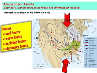 Atmospheric Fronts
Boundary, transition zone between two different air masses
frontal boundary can be 1-100 km wide

cP

17

 