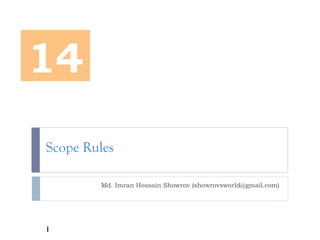 Scope Rules
Md. Imran Hossain Showrov (showrovsworld@gmail.com)
14
1
 