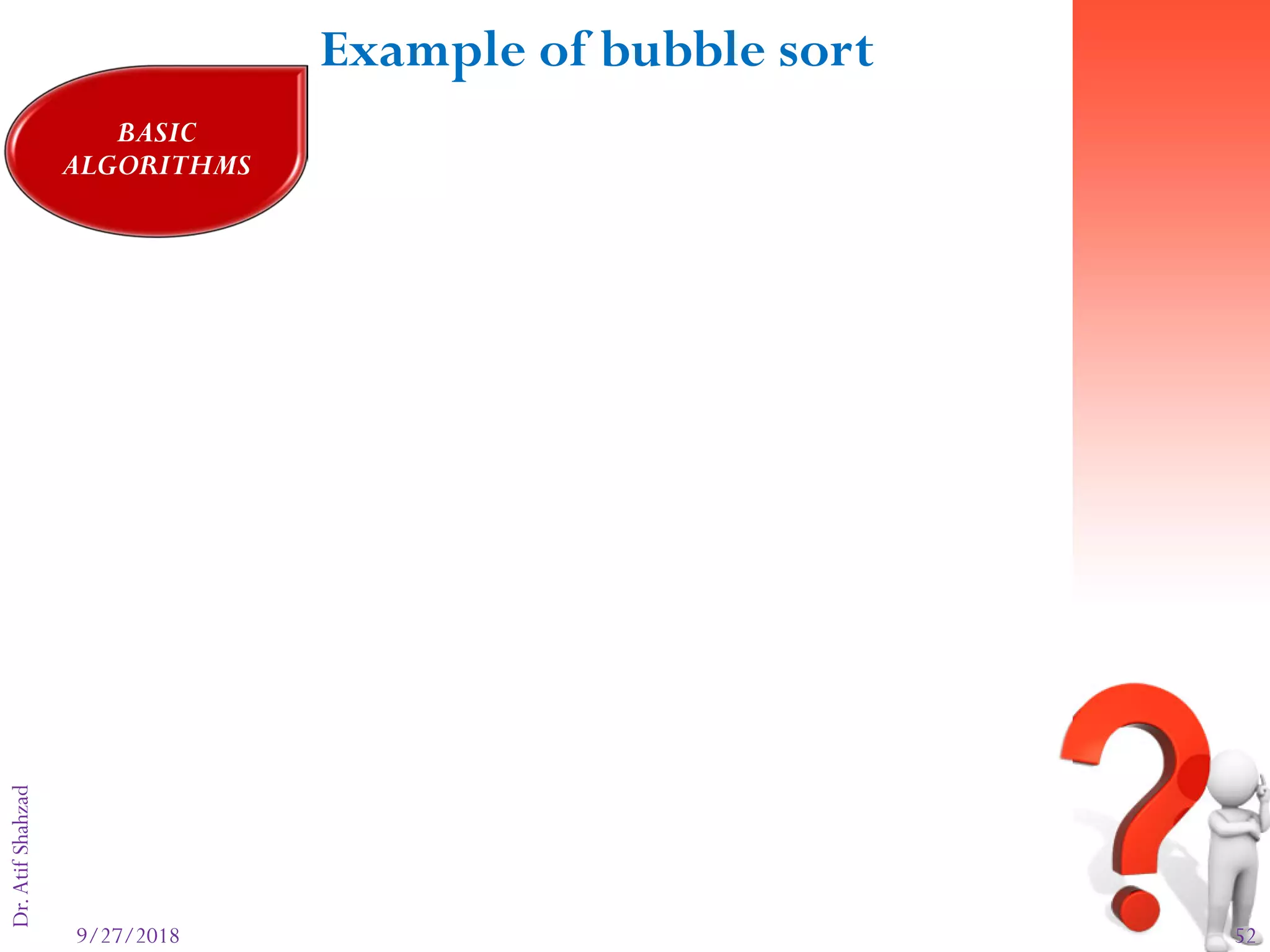 9/27/2018 52
Dr.AtifShahzadFigure 8-16: part II
Example of bubble sort
BASIC
ALGORITHMS
 