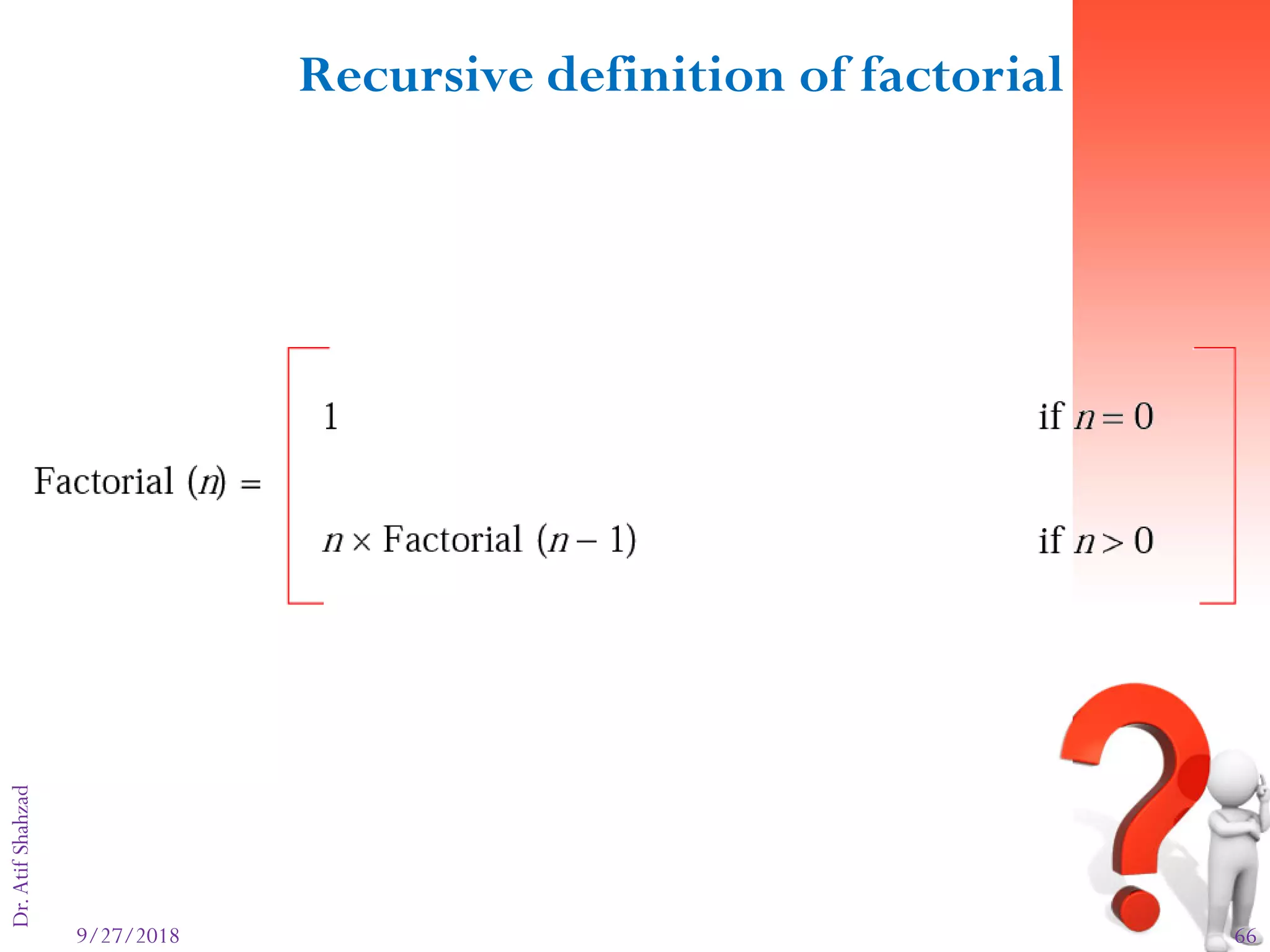 9/27/2018 66
Dr.AtifShahzadFigure 8-23
Recursive definition of factorial
 