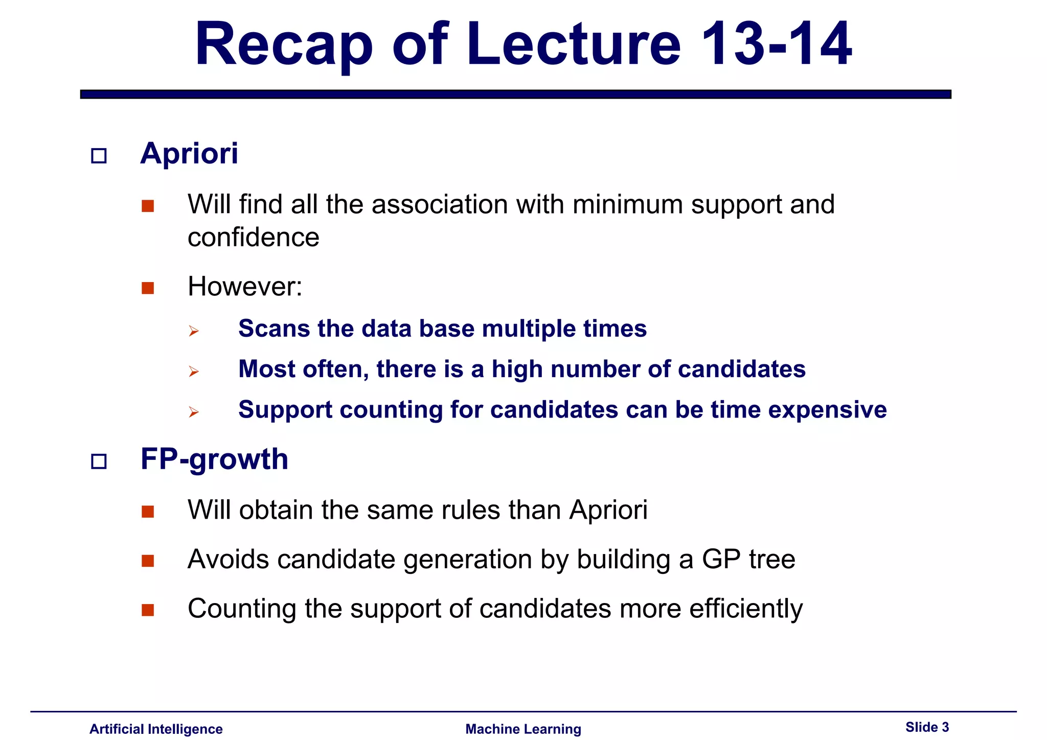 Lecture15 - Advances topics on association rules PART II