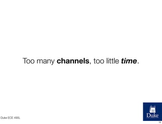Too many channels, too little time.

Duke ECE 490L
13

 