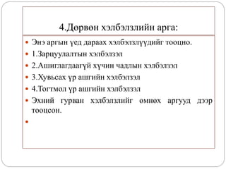 4.Дөрвөн хэлбэлзлийн арга:
 Энэ аргын үед дараах хэлбэлзлүүдийг тооцно.
 1.Зарцуулалтын хэлбэлзэл
 2.Ашиглагдаагүй хүчин чадлын хэлбэлзэл
 3.Хувьсах үр ашгийн хэлбэлзэл
 4.Тогтмол үр ашгийн хэлбэлзэл
 Эхний гурван хэлбэлзлийг өмнөх аргууд дээр
тооцсон.

 