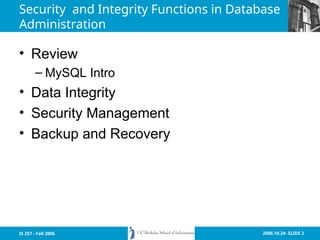 Database administration security and integrity | PPT