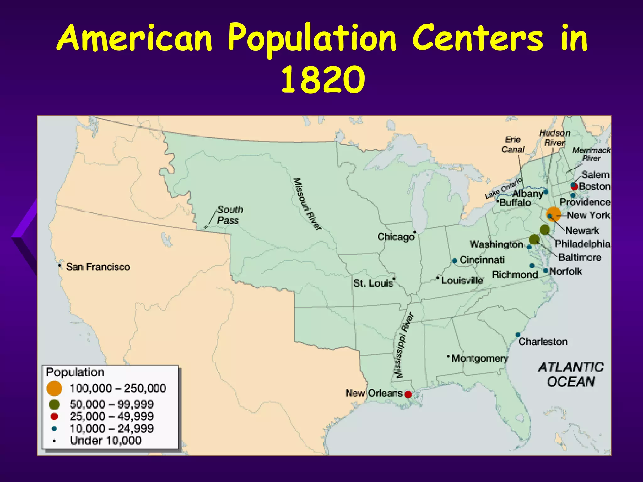 American Population Centers in
1820
 