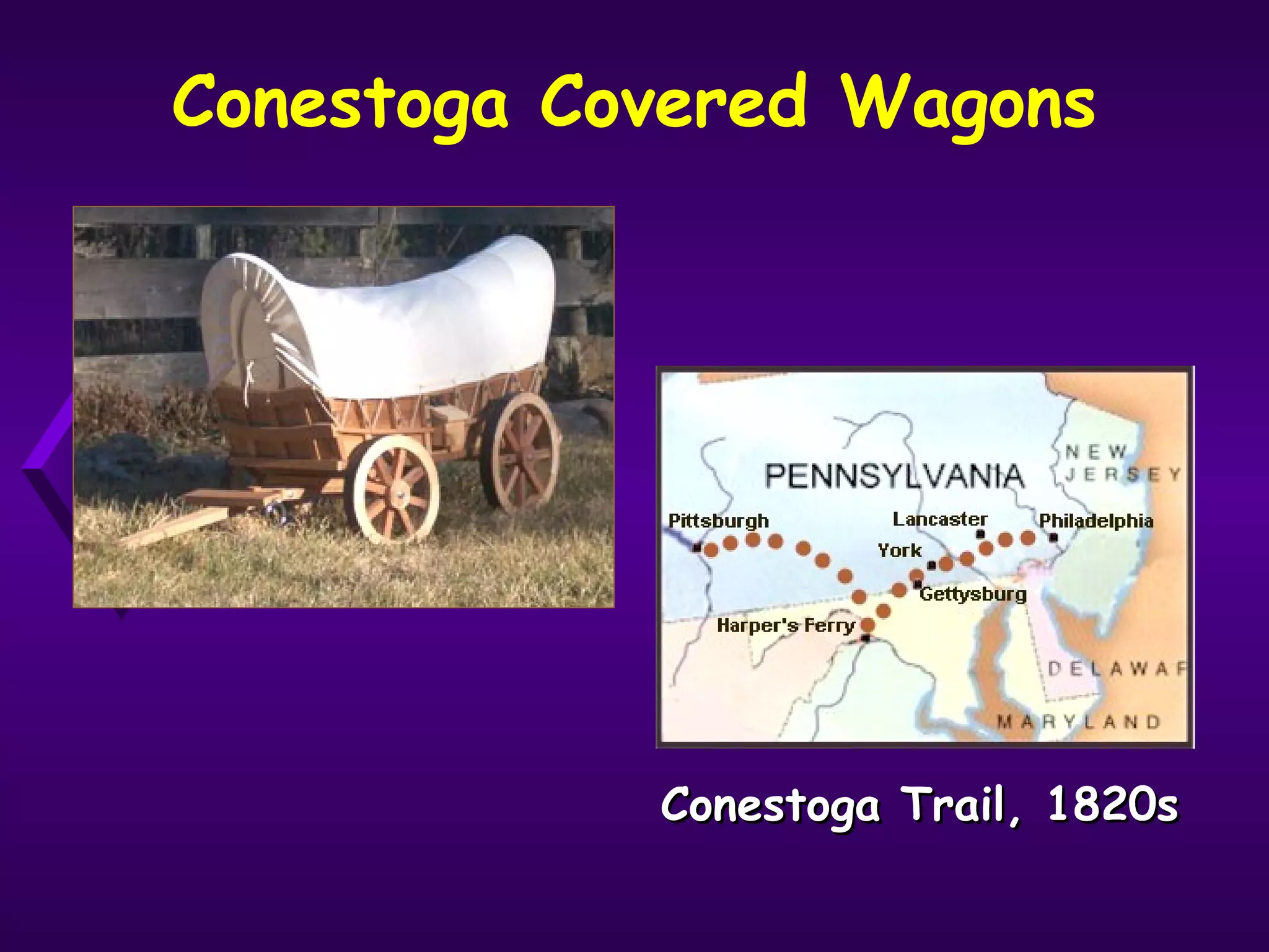 Conestoga Covered Wagons
Conestoga Trail, 1820sConestoga Trail, 1820s
 