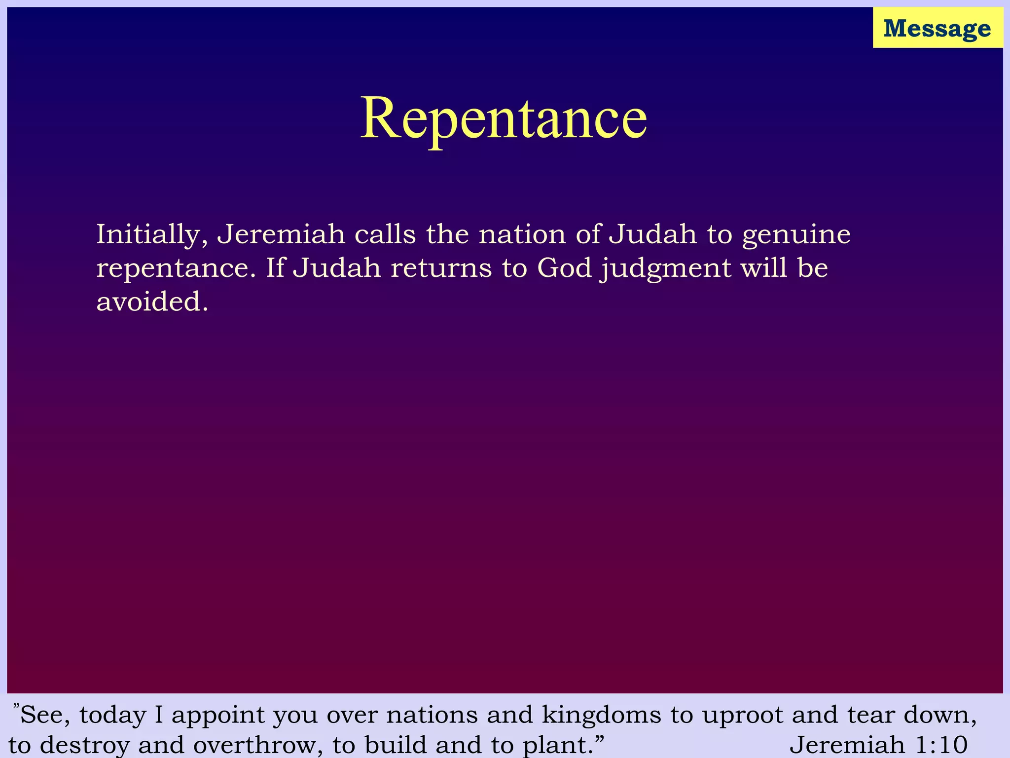 Slide from Lecture 15 presenting themes on Jeremiah and Lamentations