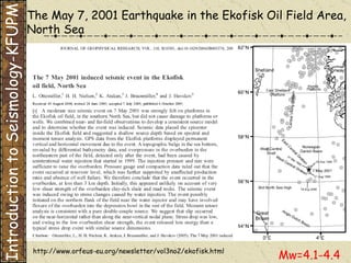 http://www.orfeus-eu.org/newsletter/vol3no2/ekofisk.html Mw=4.1-4.4 The May 7, 2001 Earthquake in the Ekofisk Oil Field Area,  North Sea  Introduction to Seismology-KFUPM 