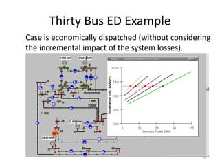 Thirty Bus ED Example
Case is economically dispatched (without considering
the incremental impact of the system losses).
18
 