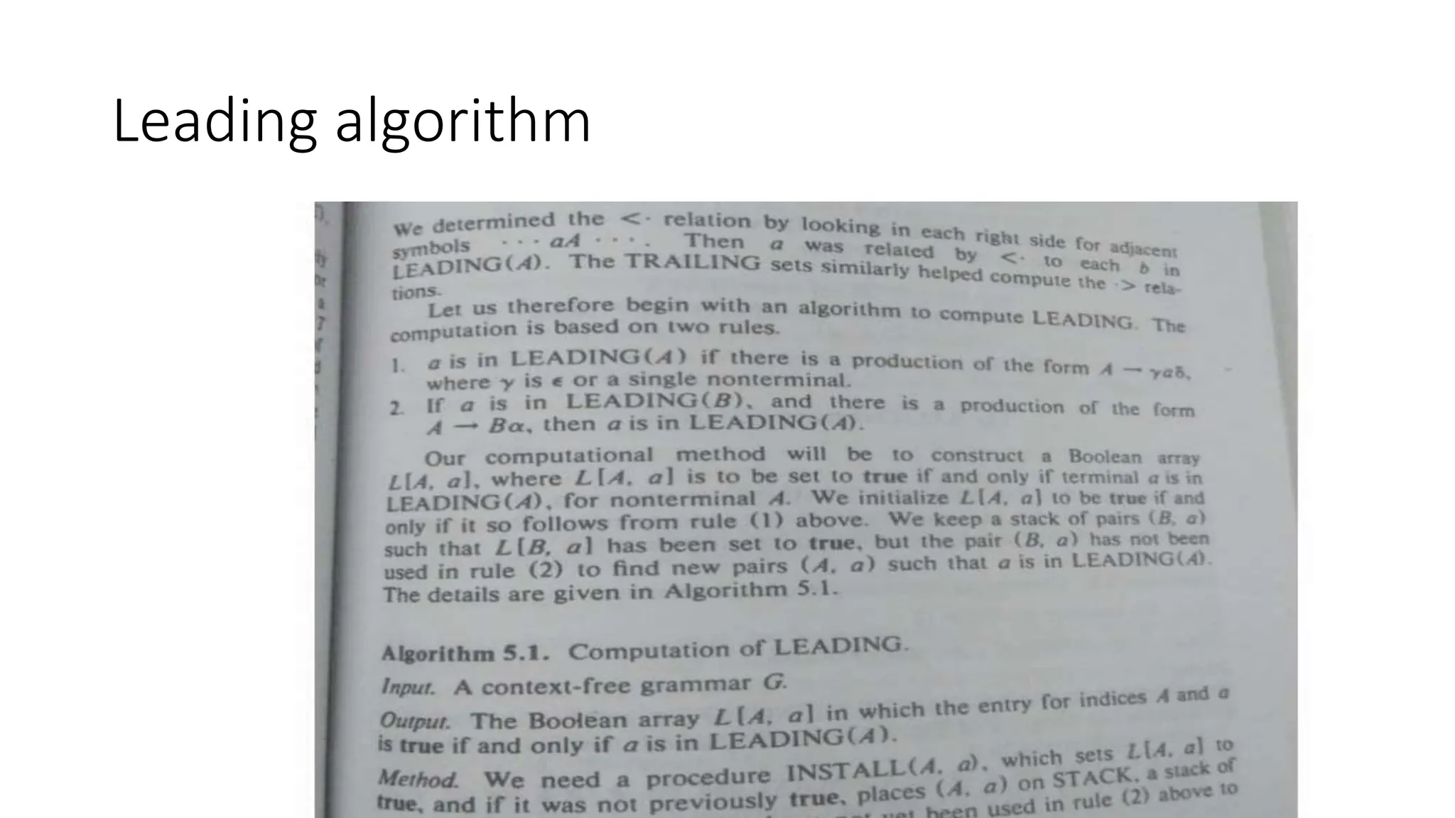 Leading algorithm