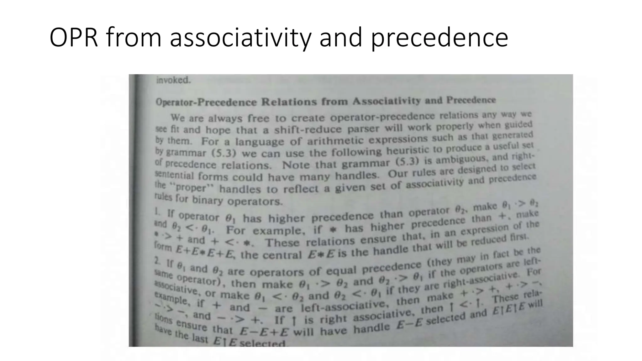OPR from associativity and precedence
