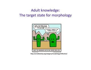 Adult knowledge:
The target state for morphology
http://arnoldzwicky.org/category/morphology/inflection/
 