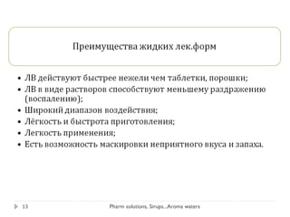13 Pharm solutions, Sirups...Aroma waters
 