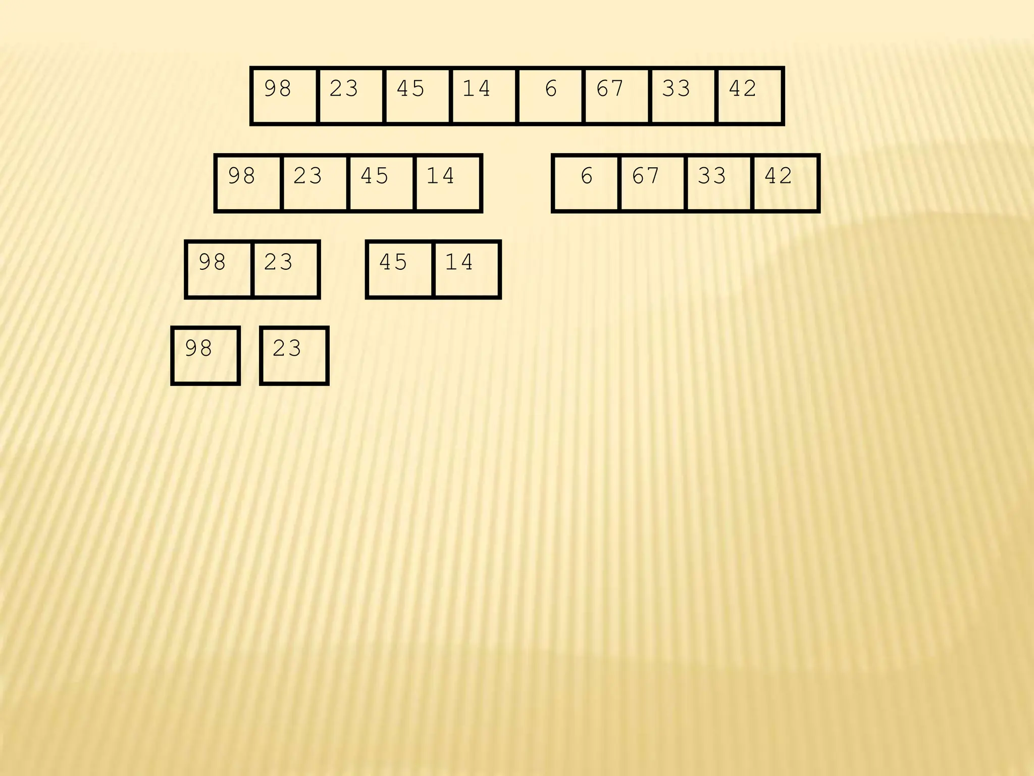 67
45
23 14 6 33
98 42
67
45
23 14 6 33
98 42
45
23 14
98
23
98
 
