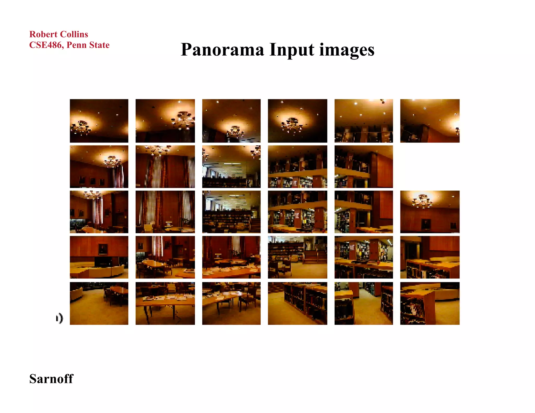 Robert Collins
CSE486, Penn State
                     Panorama Input images




Sarnoff
 