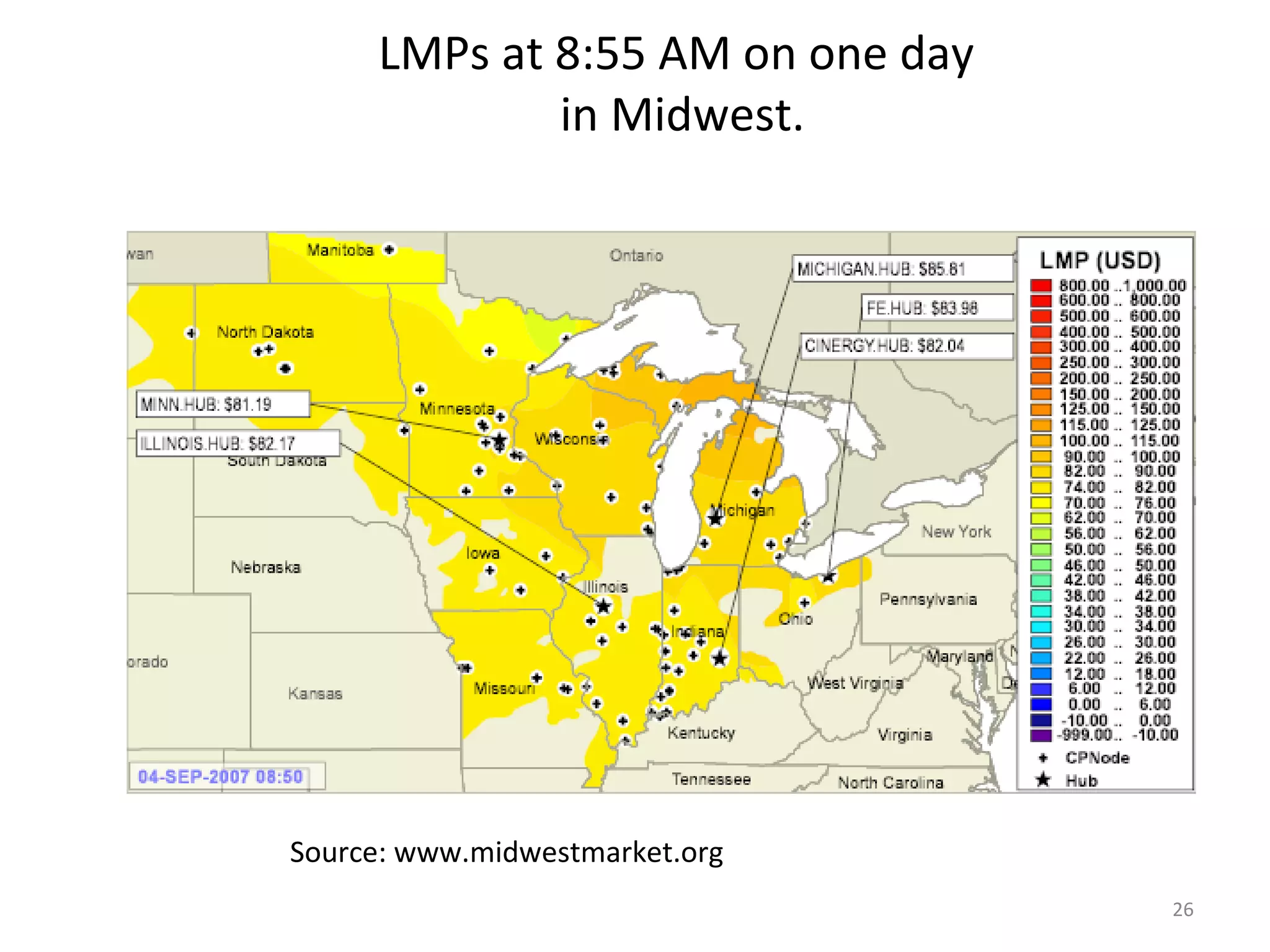 LMPs at 8:55 AM on one day
in Midwest.
Source: www.midwestmarket.org
26
 