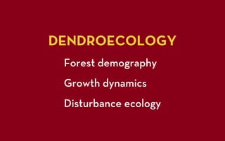 DENDROECOLOGY
 Forest demography
 Growth dynamics
 Disturbance ecology
 