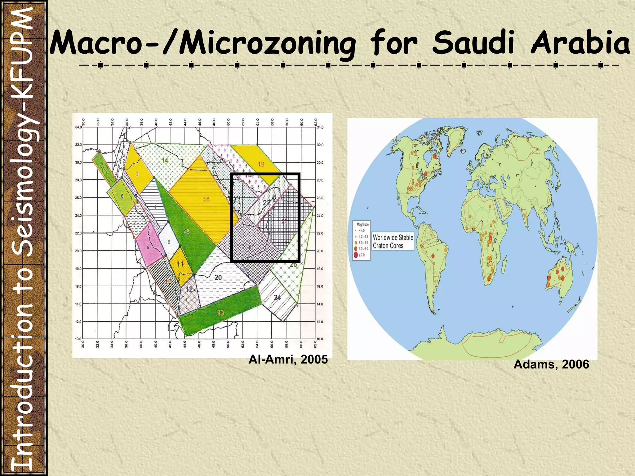 Adams, 2006 Macro-/Microzoning for Saudi Arabia Introduction to Seismology-KFUPM Al-Amri, 2005 