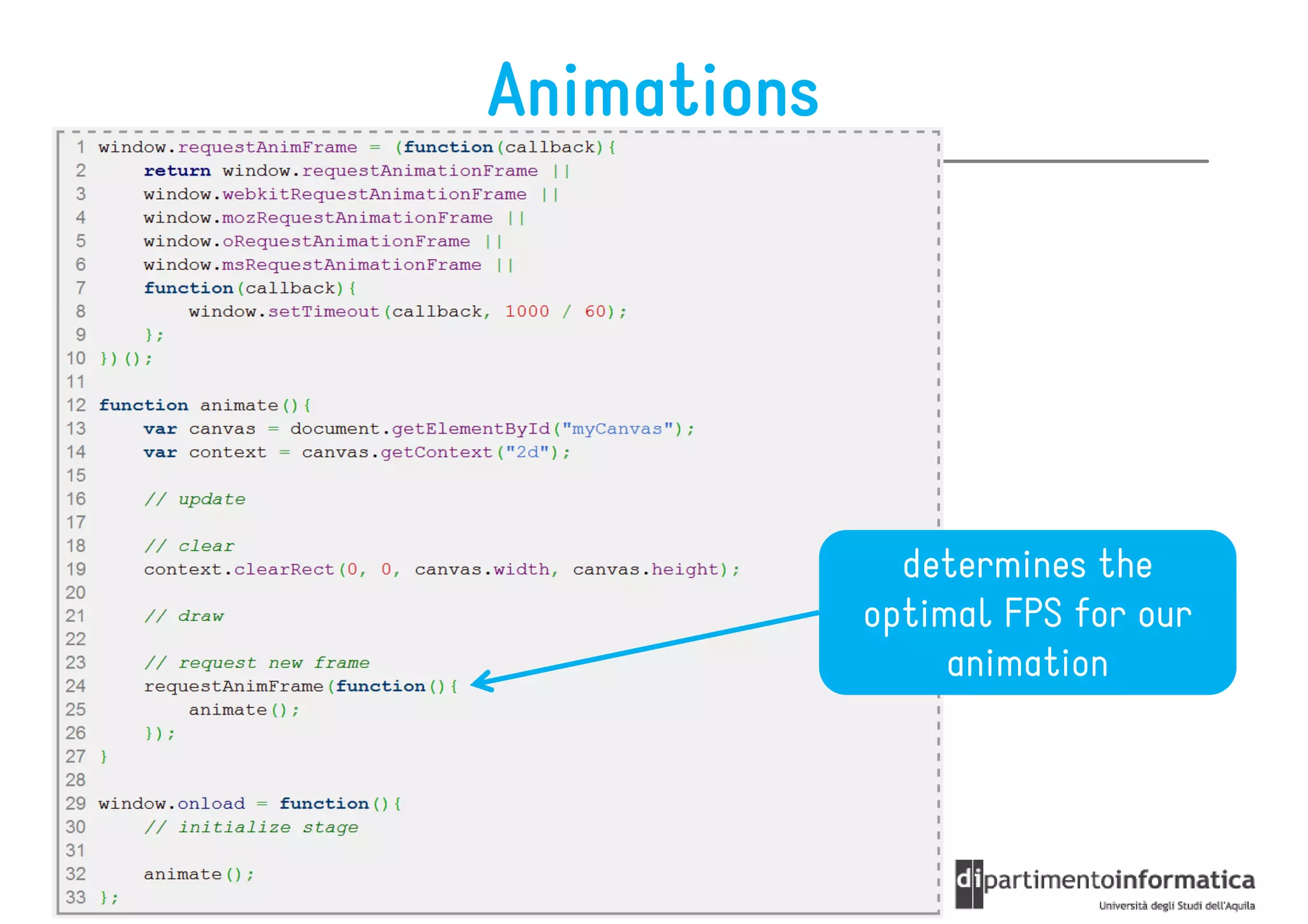 Animations




               determines the
             optimal FPS for our
                  animation
 