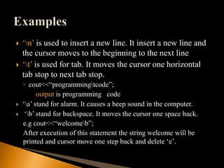Input and output basic of c++ programming and escape sequences | PDF