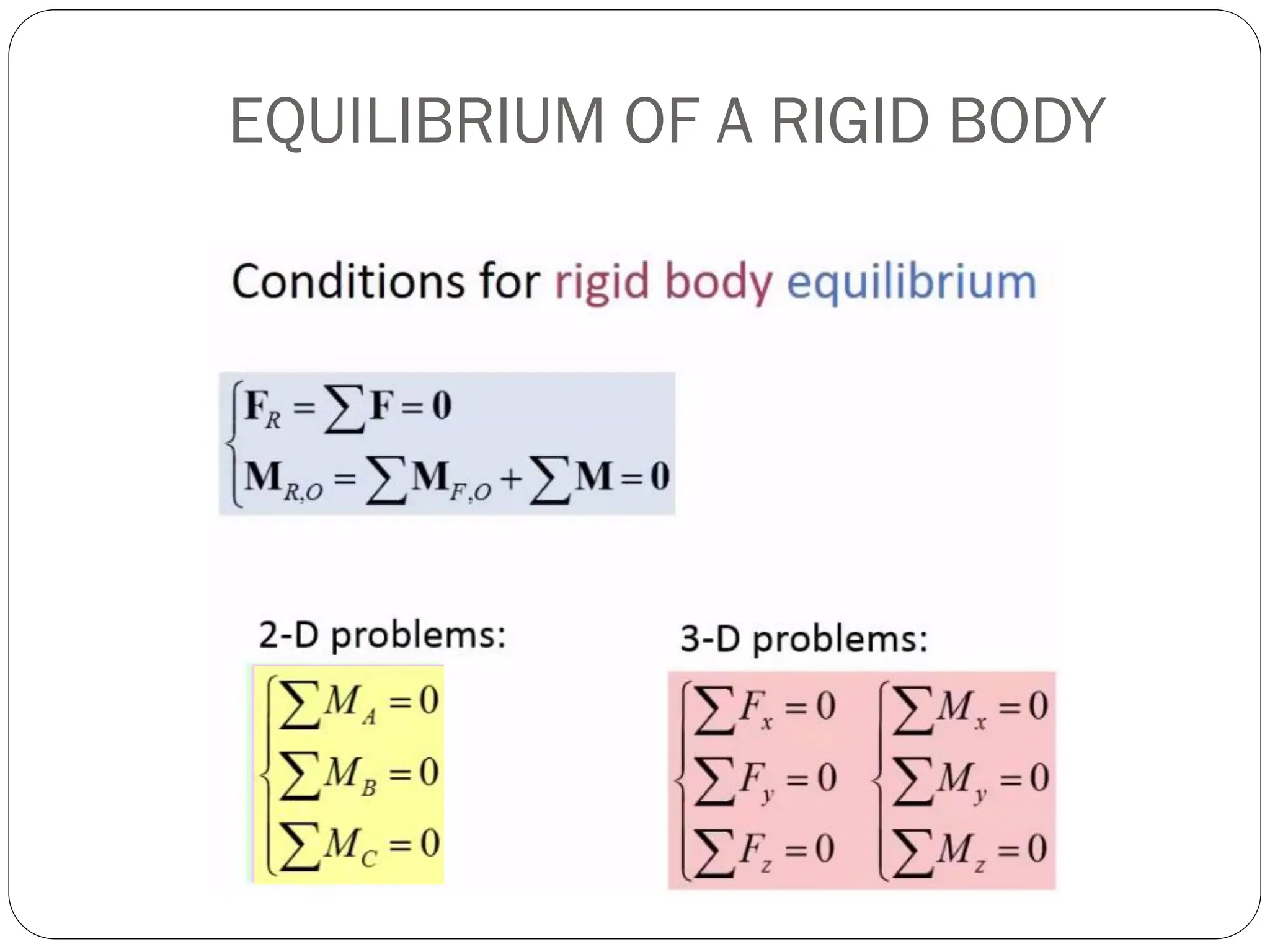 EQUILIBRIUM OF A RIGID BODY
 