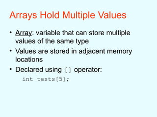 Arrays Hold Multiple Values in programming | PPT