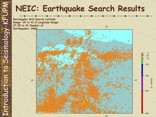 NEIC: Earthquake Search Results                                                                                                           Rectangular Grid Search Latitude Range: 39 to 41.5 Longitude Range: 27.25 to 31 Number of Earthquakes: 3468    Introduction to Seismology-KFUPM 