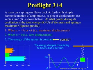 Preflight 3+4 <ul><li>A mass on a spring oscillates back & forth with simple harmonic motion of amplitude  A . A plot of d...