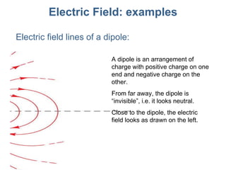 Electric Field: examples Electric field lines of a dipole: A dipole is an arrangement of charge with positive charge on on...