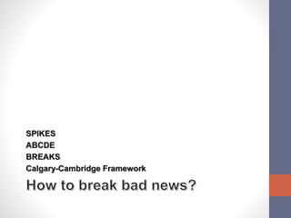 SPIKES
ABCDE
BREAKS
Calgary-Cambridge Framework
 