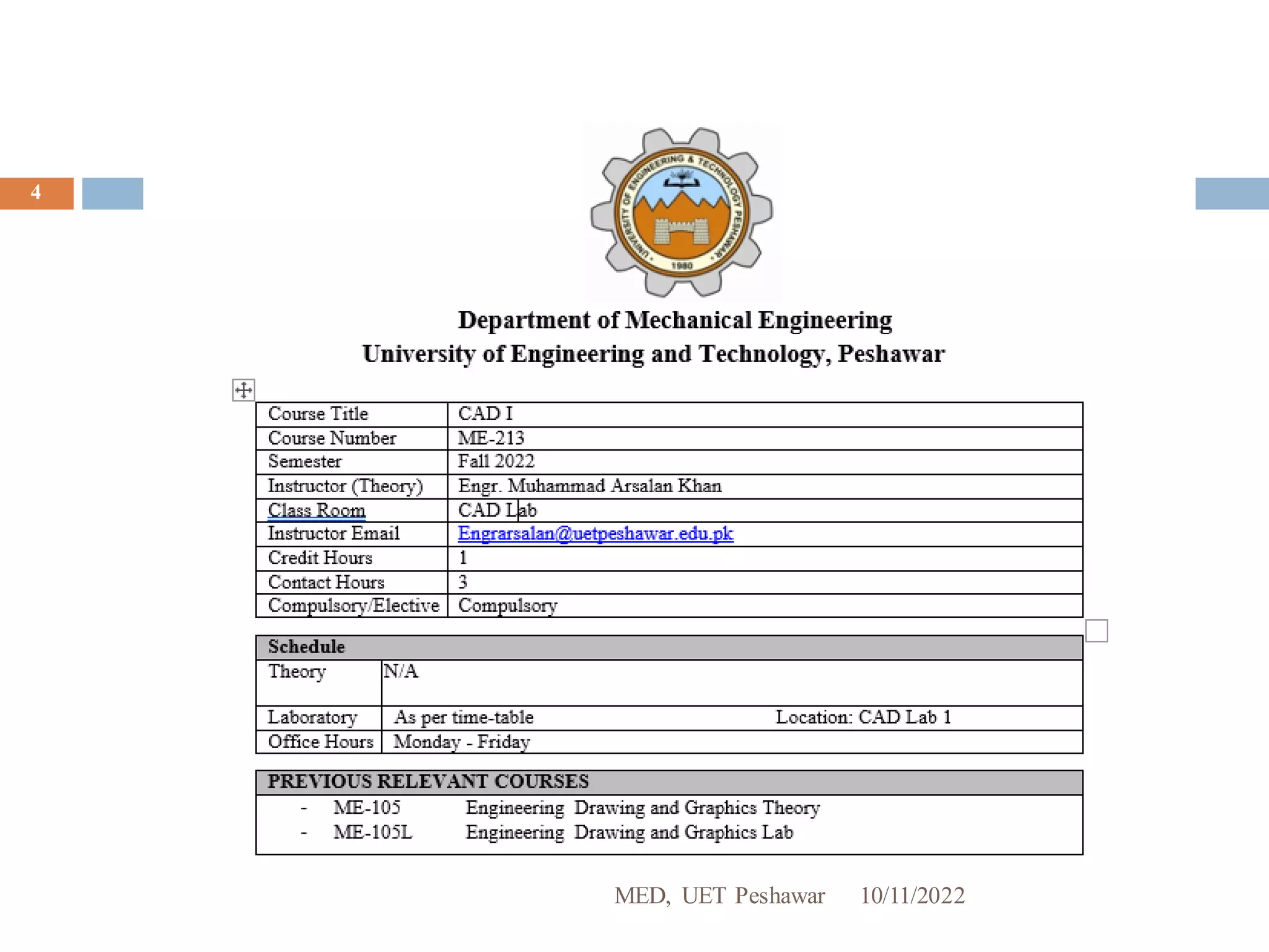 10/11/2022
MED, UET Peshawar
4
 