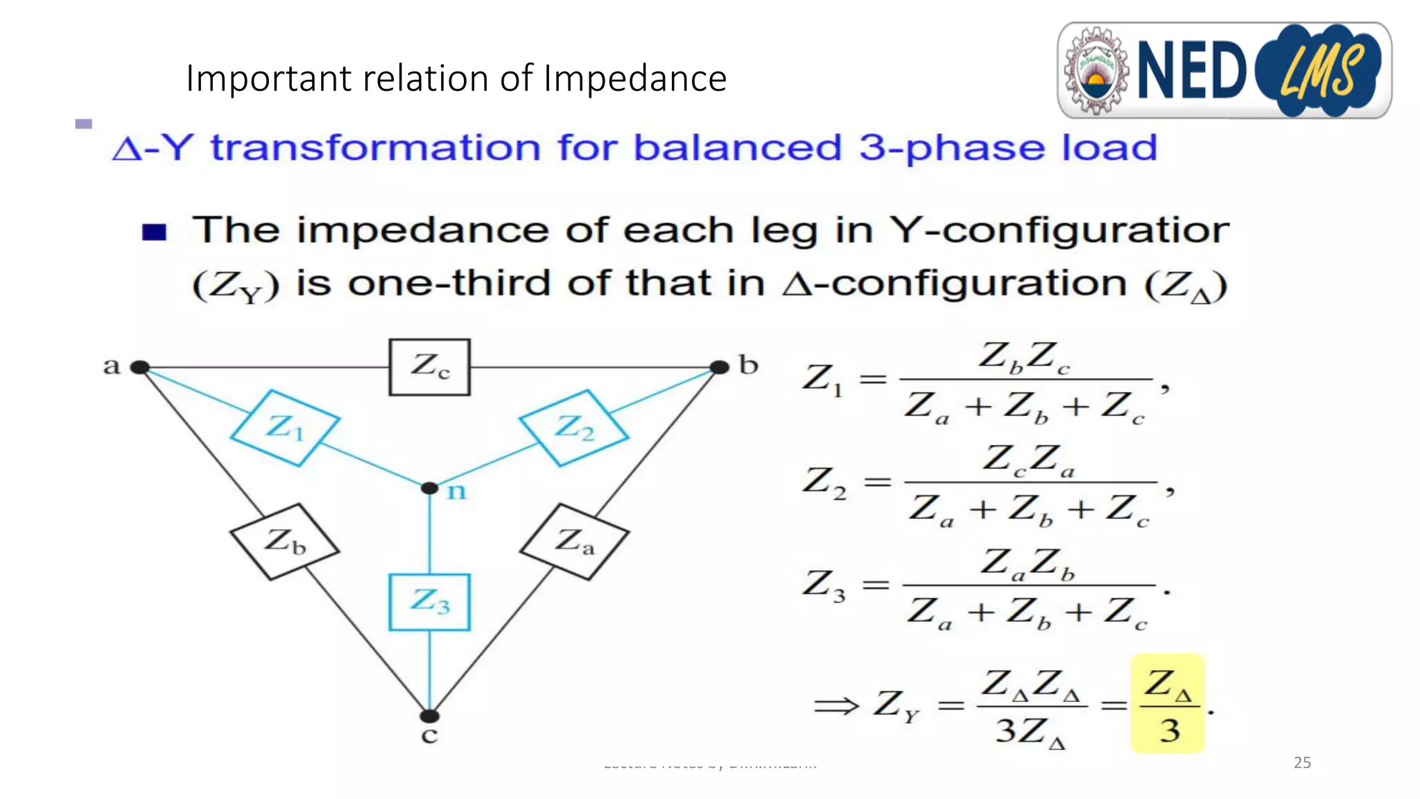 Important relation of Impedance
Lecture Notes by Dr.R.M.Larik 25
 