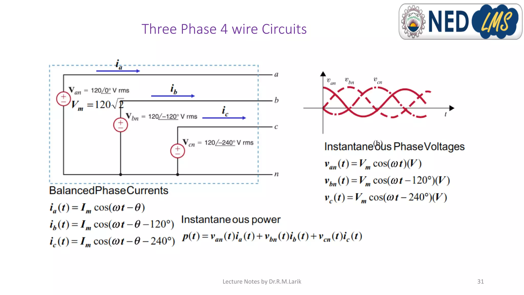 Three Phase 4 wire Circuits
Lecture Notes by Dr.R.M.Larik 31
 