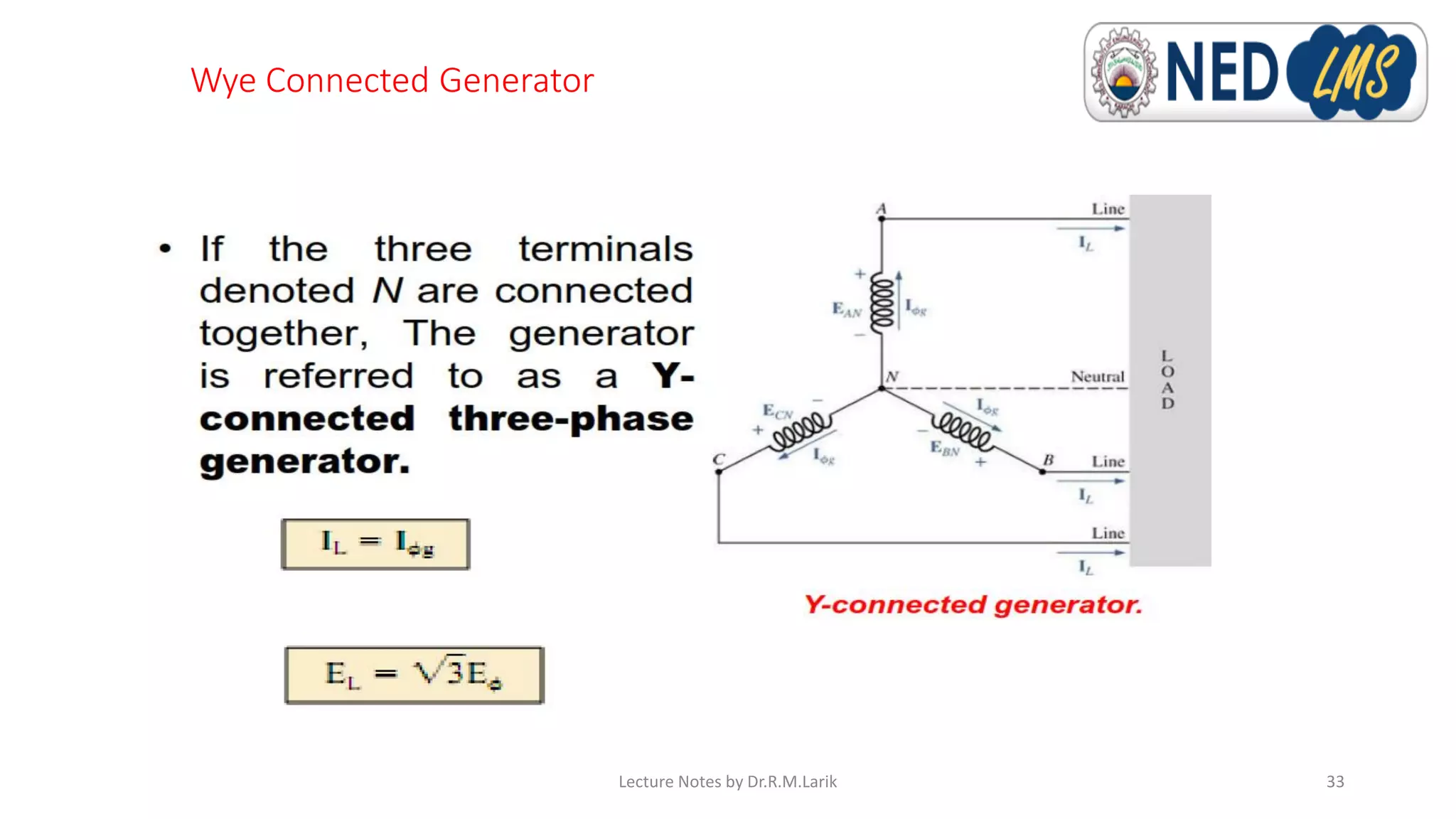 Wye Connected Generator
Lecture Notes by Dr.R.M.Larik 33
 